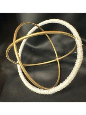Gold Tone White Cord Rope Metal Decorative Sphere Orb Ball 6"